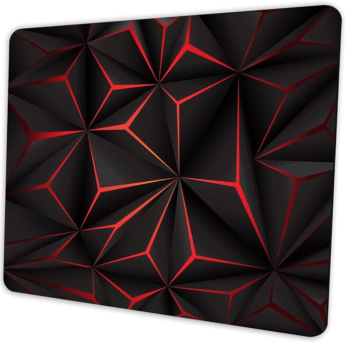 Red Abstract Geometric Mouse Pad, 9.5"x7.9" Non-Slip Computer Pad | Personalized mouse pad with 3D red geometric design. Premium smooth cloth surface, 3mm cushion & non-slip rubber base.