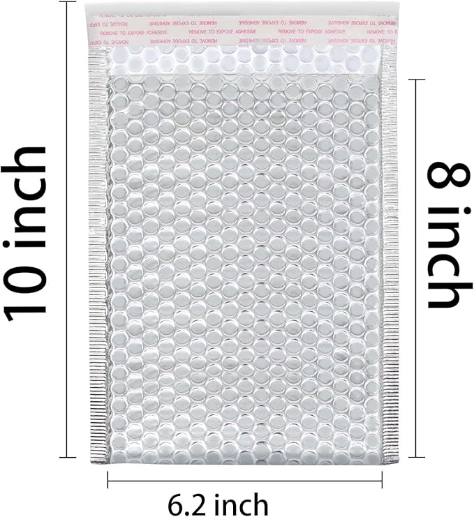 60 Pack 7.8 x 6.2 Inch Metallic Bubble Mailers, Silver Padded Mailing Envelopes, Foil Self Seal Padded Envelopes for mailing, packing