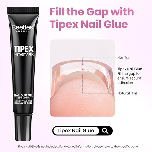Beetles Tipex Lite Instant Apex Nail Tips, Short Square, 16 Sizes | 00–14, Built-in Apex Acrylic Tips for Flat & Natural Nail Beds, Beginner-Friendly Easy DIY Nail Extensions