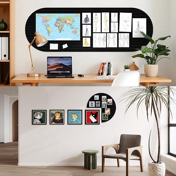Markdang Large Arched Felt Bulletin Board 35" x 24", 6 Pack Cork Boards Alternative for Walls with 30 Pins, 40 Adhesive Tabs, Pin Board Tiles for Home Office Classroom Decor, Photos Display (Black)