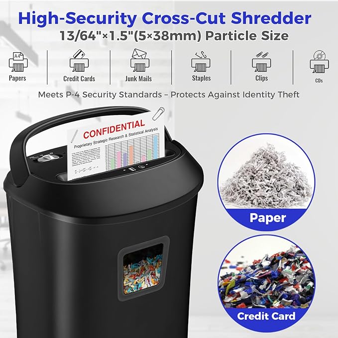 Paper Shredder Cross-Cut Shredder with US Patented Cutter Shredding Machine for Home Office,Fast with Jam Proof System,6.6-Gallon Basket (ETL)