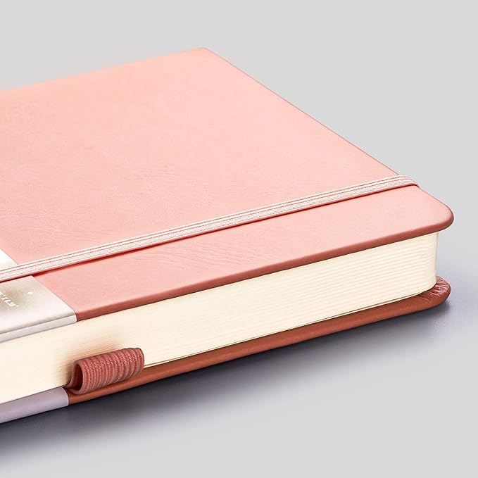 EMSHOI A5 Dotted Notebook Hardcover Leather Journal, 256 Pages 120gsm Thick Paper A5 Journal 5.75"x8.38", 16 Perforated Pages & Inner Pocket, Durable Dot Grid Notebook for Bullet Journaling, Pink