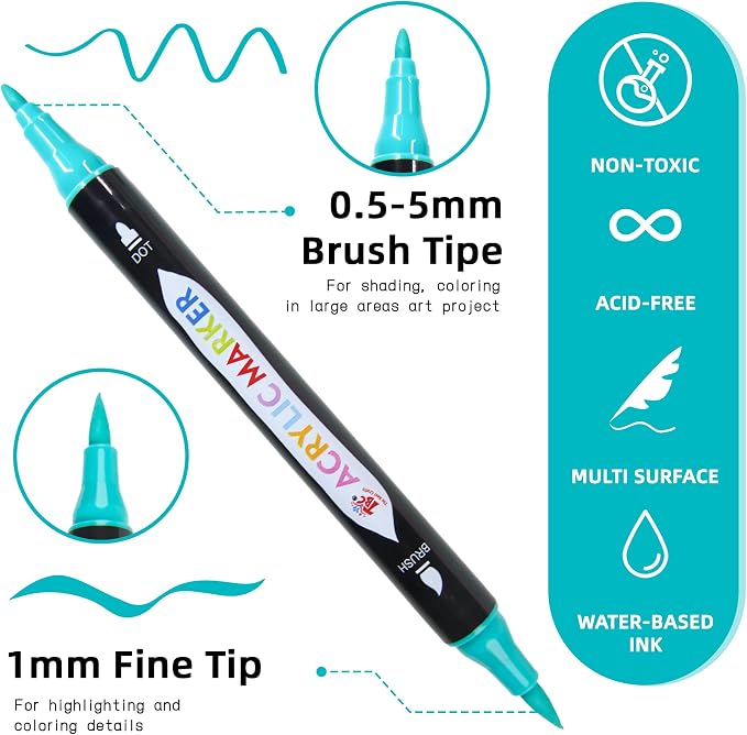 TBC The Best Crafts Acrylic Paint Markers, 72 Colors Dual Tip, Double Zipper Canvas Bag – Waterproof, Non-Toxic, Art Supplies for Canvas, Wood, Glass, Rock, Ceramic – Gift for Artists & Hobbyists