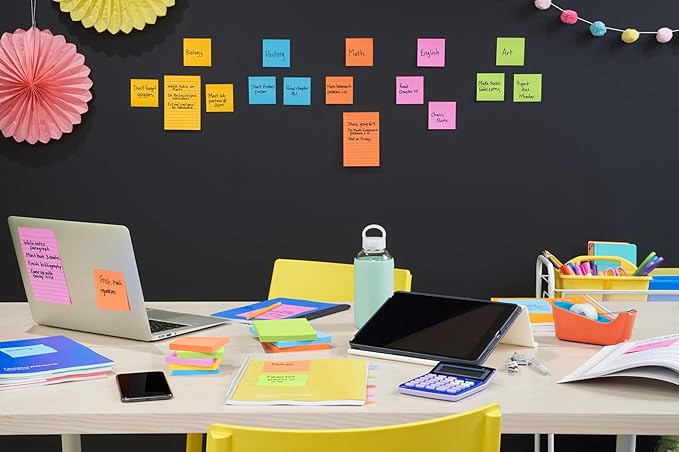 Post-it Super Sticky Notes, 18 Sticky Note Pads, 1 7/8 x 1 7/8 in., School Supplies, Office Products,Sticky-Notes for Vertical Surfaces, Monitors,Walls & Windows,Energy Boost Collection(Pack of 12)