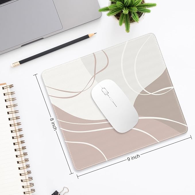 Mouse Pad, Minimalism Marble Style Computer Pad, Anti-Slip Rubber Mouse Mat with Stitched Edges for Gaming, Office, Laptop, PC, Women, 9" x 8" Thick 3 mm, Minimalist Lines
