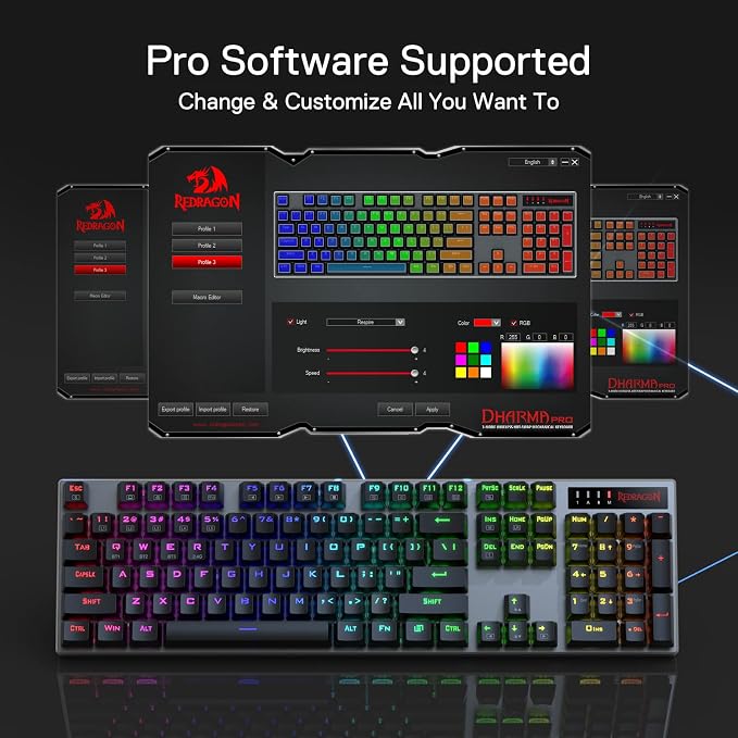Redragon K556 PRO Wireless RGB Mechanical Gaming Keyboard, 104-Key Aluminum | 0 Delay Tri-Mode BT/2.4GHz/USB-C for More Devices, Rock-Solid Stability, AM-PM Using Durability, Quiet Linear Red Switch