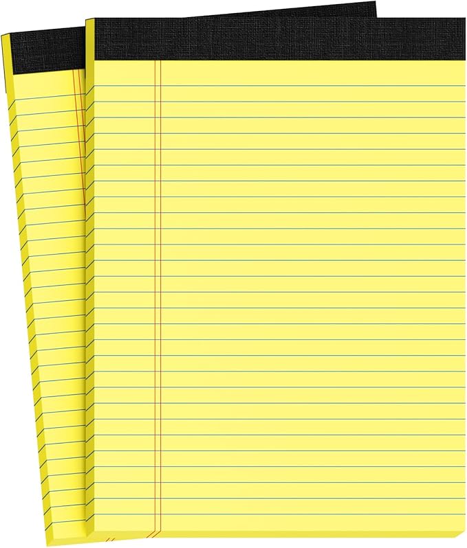 Legal Pads 8.5 X11.75, Narrow Ruled Notepads, 2 Pack, 30 Sheet/Pad, Yellow Legal Pads, Tear Off Notepad, Perforated Writing Pad, Notebook Paper College Ruled, Notepads for Office Home School, Notepad
