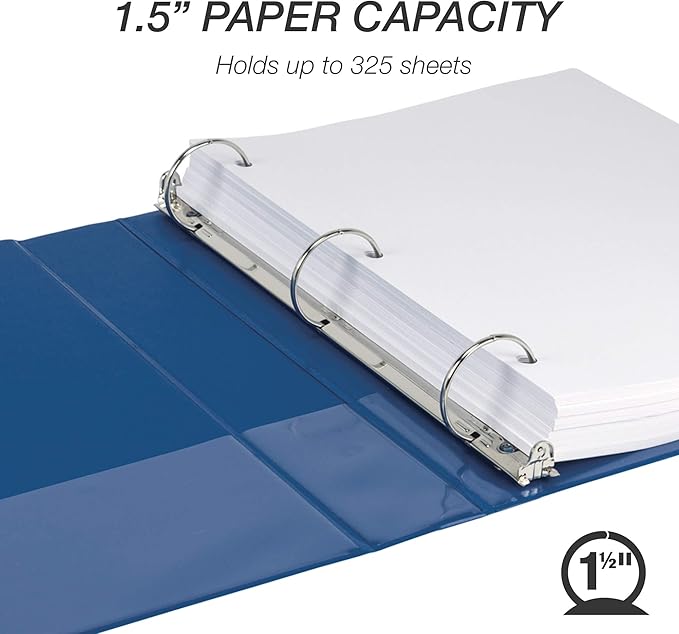 Samsill 4 Pack Durable 1.5 Inch 3 Ring Binders, Round Ring, Clear View Cover for Presentations, Blue