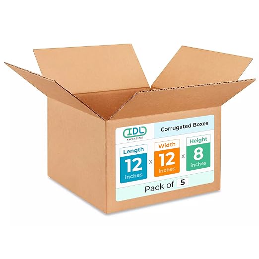 Medium Moving & Shipping Boxes 12 x 12 x 8 inches (5-Pack) - Extra Strength 200 lb vs Regular - USA-Made Corrugated Cardboard Boxes for USPS/UPS/FEDEX - Box for Shipping by IDL Packaging | Extra Strength 200 lb vs Regular - Corrugated Cardboard Boxes f...