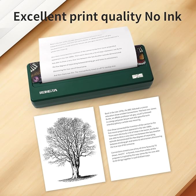 Rongta Portable Printer Wireless for Travel, 300DPI Thermal Inkless Bluetooth Mobile Printer, Support 8.5" X 11" US Letter, Compatible with Android iOS Phone & Laptops (DarkGreen)