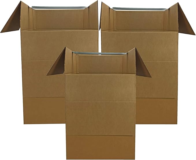 Amazon Basics Wardrobe Clothing Moving Boxes with Bar - 24" x 24" x 40", 3-Pack, Brown