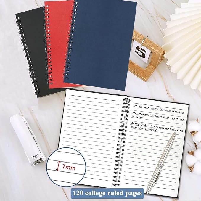 3Pack Small Spiral Notebook A5, 5.5x8.3” Notebook for Work 120Page Notepads | Colored Multipack College Ruled Notebooks A5 Kraft Spiral Bound Small Notebook Journal Lined Note Pads for Writing Journaling
