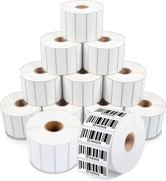 Aegis Adhesives - 2 1/4" X 3/4" Direct Thermal Labels (12 Rolls, 1700 Labels/Roll) for Barcodes, Address - Perforated, Compatible with Rollo, Zebra, and Other Desktop Label Printers