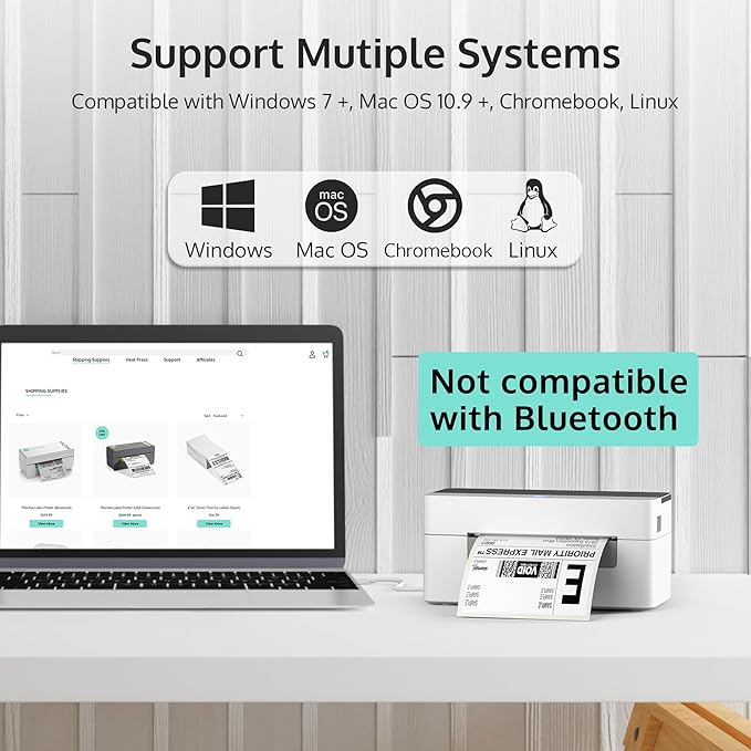 OFFNOVA USB Shipping Label Printer, 4x6 Label Printer for Shipping Packages, High Speed Thermal Printer, Supports ShipStation UPS FedEx Ebay, NO Bluetooth Function
