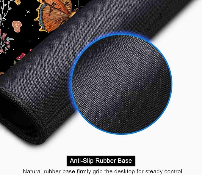 Gothic Moth Desk Pad Mat, Black Orange Large Mousepad, Moon Phases Desk Matt for Desktop, Suitable for Work, Gaming, Office, Home, Computer Accessories, 31.5 X 11.8 in, Floral Plant Aesthetic