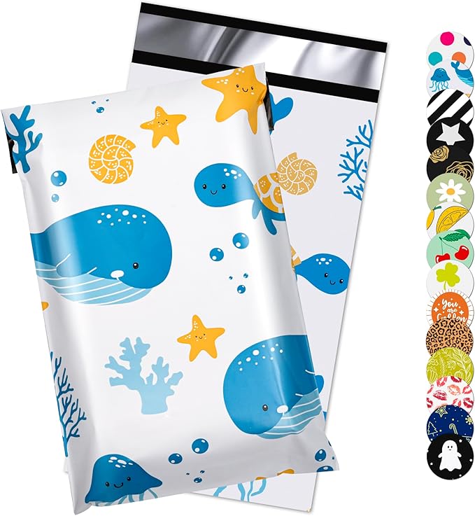 Ocean Printed Poly Mailer 6x9 Inch 100 Pcs, Waterproof and Tear-Resistant Shipping Bags for Clothing, Strong Mailing Bags with Self-Seal, Cute Packaging Bags for Small Business
