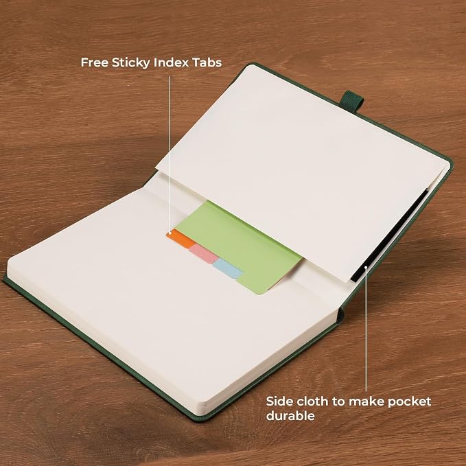 AHGXG Lined Journal Notebook, 192 Numbered Pages, A5 Size (5.7'' x 8.3'') | for Men & Women, Journaling, Writing, Work & Office, Leather Hardcover, 100 GSM Thick Paper (Black)