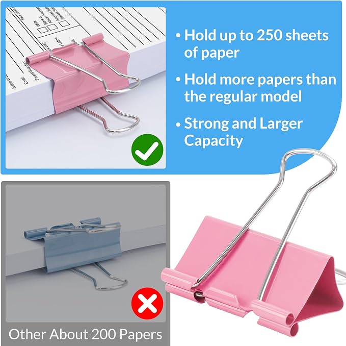 OWLKELA 12 Pack Binder Clips, 2 Inch, Assorted Colors | Extra Jumbo Size, Large Paper Clamps,Ideal for Home, School and Office Supplies
