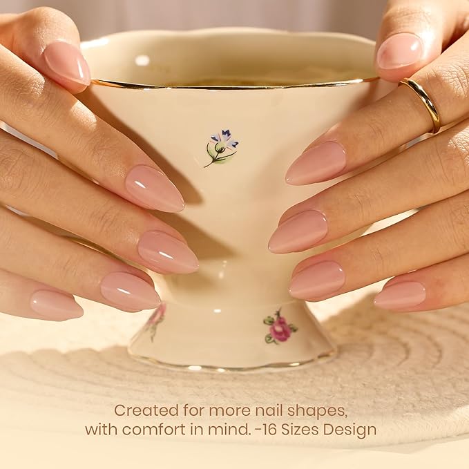 Beetles Short Almond Nail Tips, 320pcs 16 Sizes(00-14), Pre-Etched Half-Matte Full Cover Soft Gel Nail Tips Flat-X, Clear Press On False Nail Supplies, Easy DIY Nail Extension Salon Gift for Women