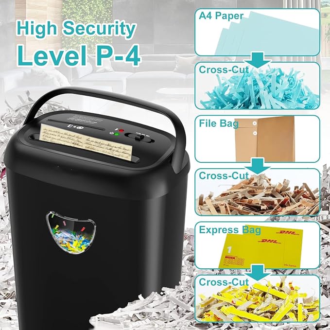 14 Sheet Cross Cut Paper Shredder, Heavy Duty Home Office Shredder with 6.6 Gallon Basket, P-4 Security Level, Jam Proof Design for Home and Office