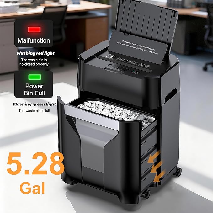 100-Sheet Auto Feed Paper Shredder, 40 Min Non-Stop, Shredders for Home Office Heavy Duty, P-4 Ultra Security Shredder for Home Office, Cross-Cut with Wheels, 4.5 Gal Bin, <63 dB (OL100)