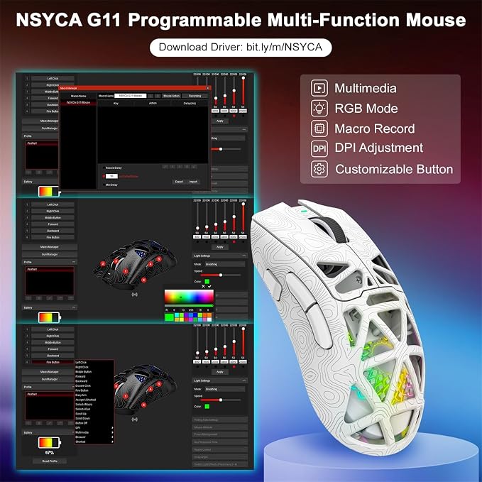 G11 RGB Wireless Gaming Mouse for Gaming Setup & Multi-Device Use, Tri-Mode Bluetooth 5.1/2.4GHz/USB-C, 22000 DPI Lightweight Programmable Mouse for PC, Laptop & Mac