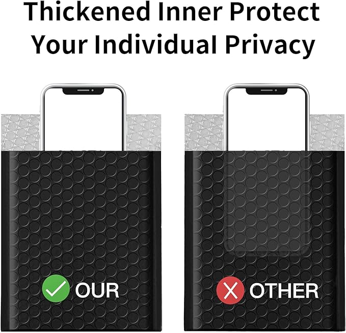 8.5 x 11 Bubble Mailers 50 Pack - Outer Size 9x12 Heavy Duty Black Padded mailer with Self Seal, Waterproof Shipping Envelopes, Bubble Wrap Protection for Ecommerce, Non See Through
