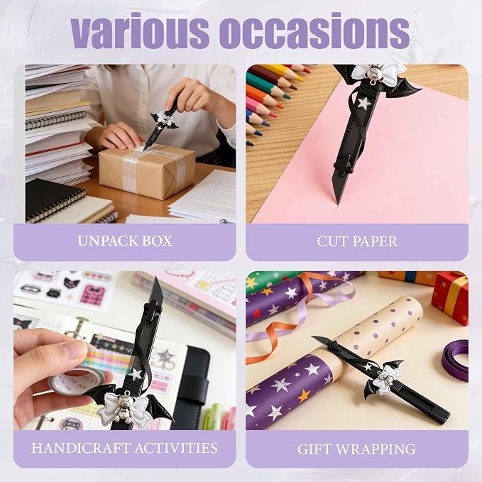 Cute Box Opener Cutter, Package Opener, Small Plastic Box Cutter Retractable, Snap off Utility Paper Exacto Knife, Kawaii Desk Office Home Aesthetic Accessories Essentials, Stationery Craft Supplies