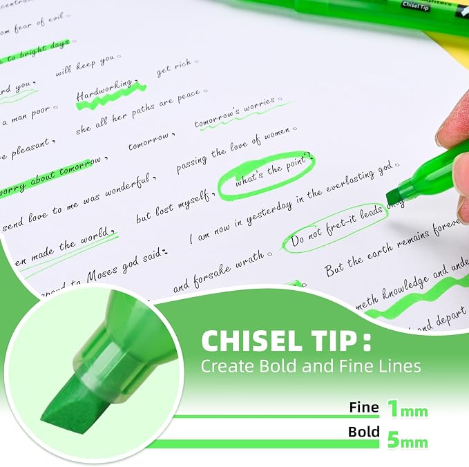 Cgerma Highlighters 36 Pack, Chisel Tip Green Highlighter Bright Colors,Quickly Drying, Perfect for Students Kids Adults Classroom, School, Office