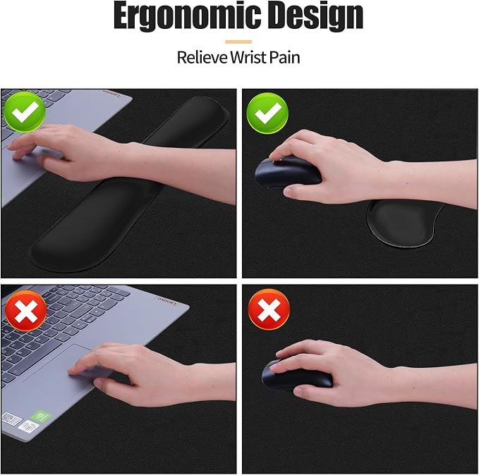 Bloss Leather Desk Pad and Keyboard Wrist Rest, Non-Slip Large Mouse Pad + Keyboard Pad + Mouse Wrist Support, Desk Mat Protector for Office, Home(27.6" x 13.8", Black)