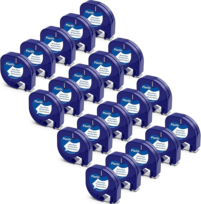 20-Pack Label Compatible with DYMO 91331 Tapes White Plastic Refills 12mm x 4m (1/2" x 13') for Printer LT100H LT100T QX50 LT-200B, Black on White