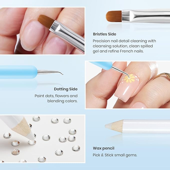 Beetles Gel Polish Nail Glue with Nail Gems Set, 15ml Nail Rhinestone Glue &120+2000Pcs Crystal Glass AB Rhinestones For Nails art, Nail Gems with Double-Ended Clean Up Nail Brush Gifts for Girls