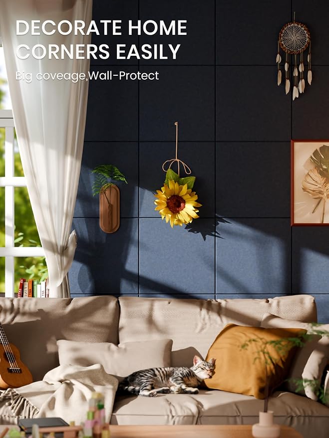 Bumusty 36" x 24" Large Cork Board Alternative, Navy Blue | 6-Pack Felt Bulletin Board Tiles, 60 Adhesive Tabs, 30 Pushpins, Home, Office, Classroom, Vision Board
