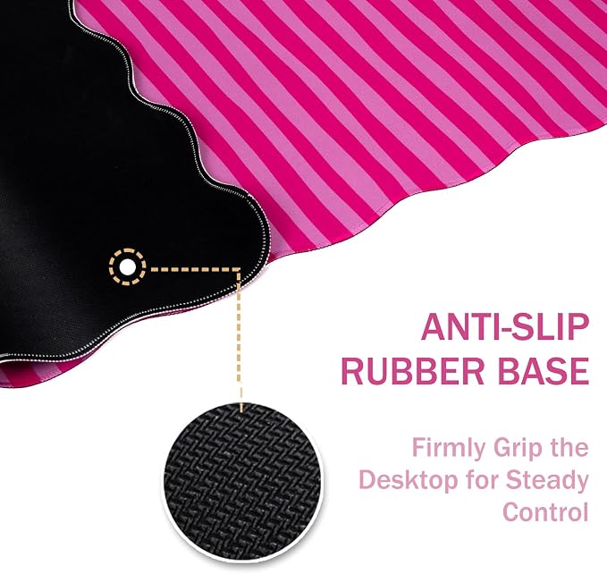 L-SPOUTTO Hot Pink Striped Mouse Pad,Scalloped Desk Mat XXL Large Geometric Gaming Mousepad,35.4x15.7in Non-Slip Rubber Base Keyboard Pad Waterproof Desktop Mat for Laptop Computer Game Home Office