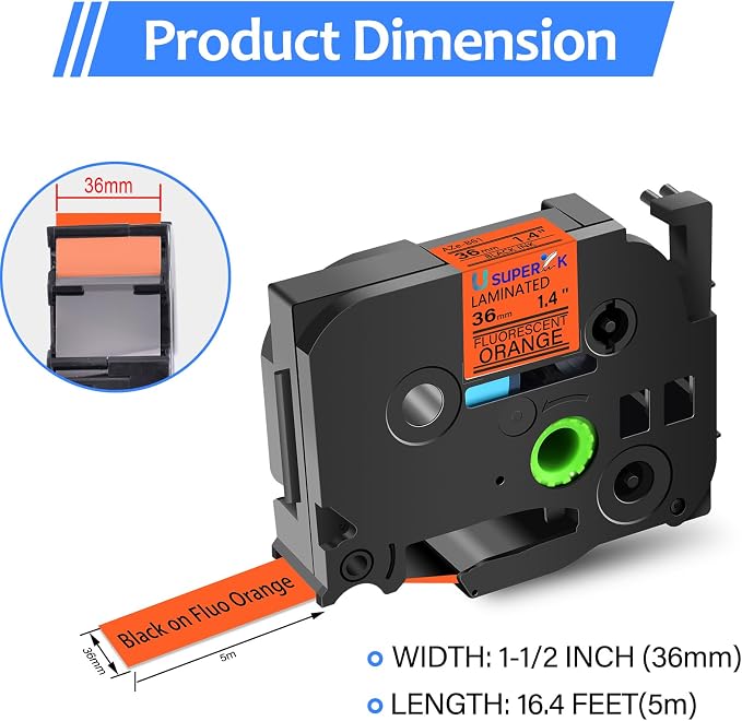 5 Pack TZe-B61 36mm Label Tape Compatible for Brother P-Touch TZe TZ Tape 36mm 1.4'' Laminated Fluo Orange TZ-B61 Black on Fluo Orange 1-1/2'' for Ptouch Label Maker PT-P910BT P900W P950W