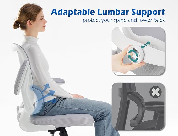 TRALT Ergonomic Office Chair Desk Chair with Adjustable Lumbar Support | Desk Chair Comfy with Flip-up Armrests Ergonomic Chair - Mesh Computer Chairs for Adults, 330lbs, PU Leather (Grey, 1)
