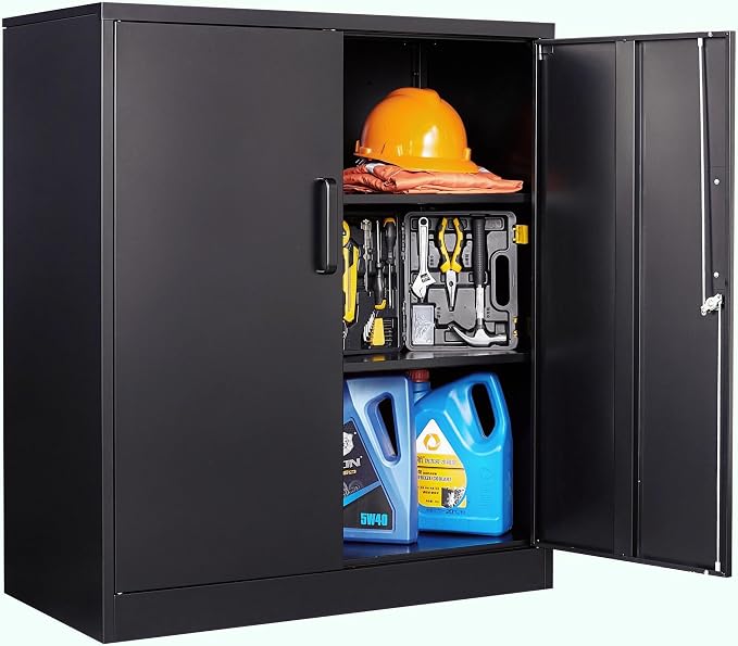36 inch Metal Storage Cabinet with Doors and Shelves,Small Garage Storage Cabinet with Lock,Black Metal Cabinets with Locking Doors for Home,Office,Short Garage Cabinets