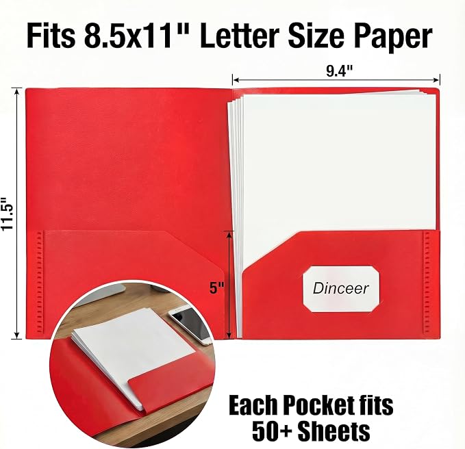 14 Pack Heavy Duty Plastic 2 Pocket Folders, No Prongs, Letter Size Dinceer | Durable Heavy Duty File Folders with Business Card Slot, 2-Pocket Folder for Schoolwork & Office,Back to School Supplies