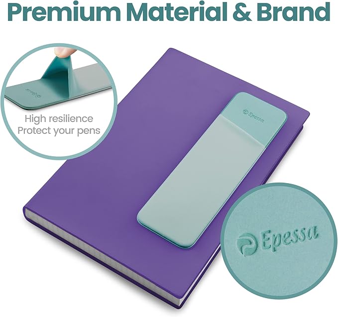Epessa Stick-On Pen Holder for Notebook, Adhesive Pencil Sleeve Pouch for Hardcover Journals, Planners, Notebooks, Reusable Pen Pocket Organizer Easy to Remove (Green)