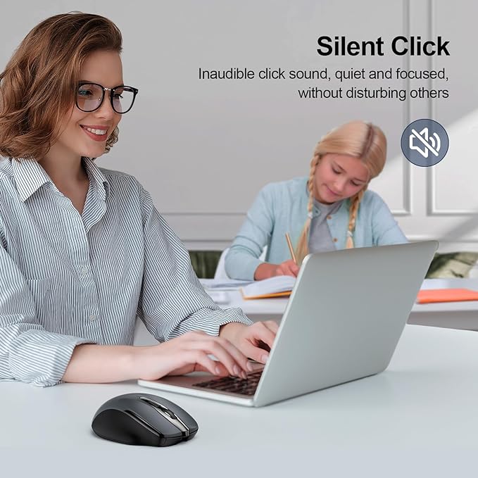 TECKNET Wireless Mouse Rechargeable, 2.4G USB-A Silent Mouse, Quiet Click, 6 Adjustable 4800 DPI, Cordless Computer Mouse, Ergonomic Mouse for Laptop, 6 Buttons Mouse for Chromebook, Ergo Grip