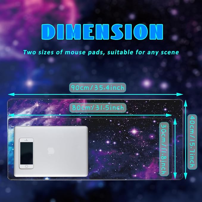Desk Mat, Galaxy Nebula Universe Space Extended Gaming Mouse Pad Large, Big Mouse Pad with Non-Slip Base and Stitched Edge, Long Computer Keyboard Mouse Mat for Home Office