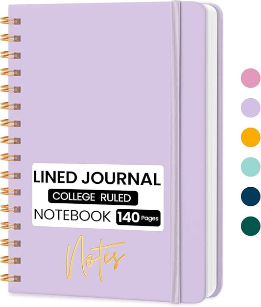 Lined Spiral Journal Notebook, A5 College Ruled Notebook for Journaling, Note-Taking, and Daily Planning, Durable Hardcover with an Elegant Design, Light Purple