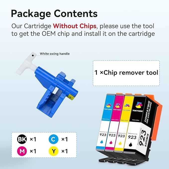 TOKYOINK 923 Ink Cartridges Combo Pack Replacement for HP 923 Ink Cartridge | Work for OfficeJet 8120 8122e 8123 OfficeJet Pro 8130 8135e 8138e 8139e Printer Without Chip (4 Pack)