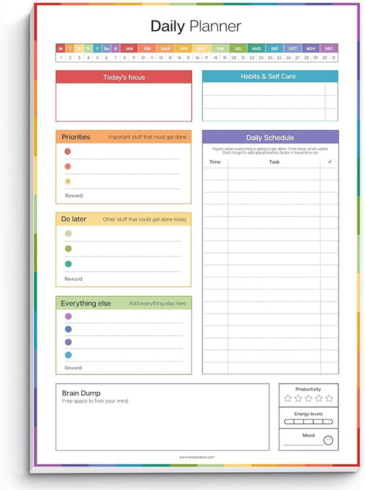 ADHD Daily Planner Notepad for Neurodivergent Adults - Productivity Daily Planner Desk Pad & Task Management to Stay Organized and Focused Note Pad | A4 (Colorful, A4 Portrait)