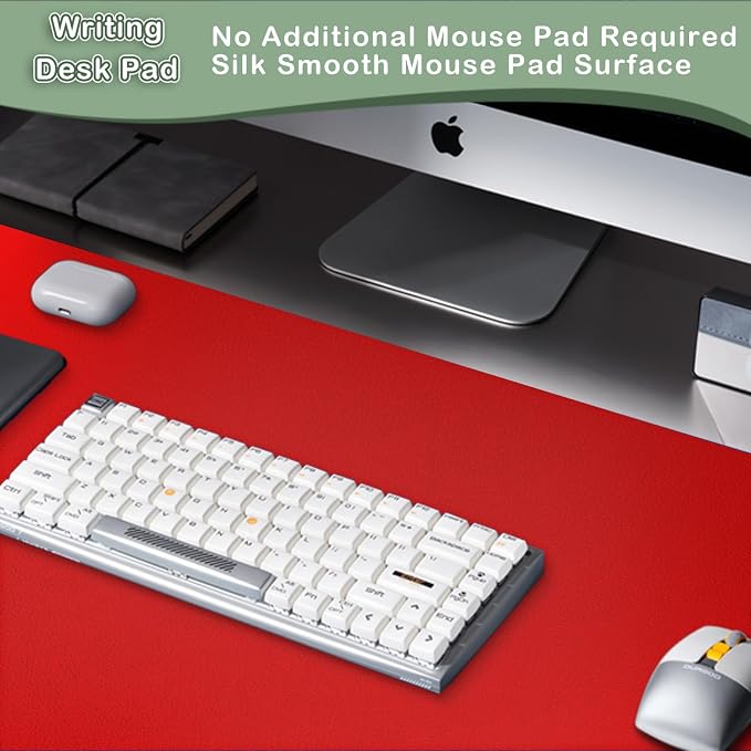 Boutilon Leather Desk Pad Protector,Non-Slip Mouse Pad,Laptop Desk Pad,Office Mouse Mat,Waterproof Leather Desk Blotter,Desk Writing Pad for Office and Home (XXL-Red,47.2"x 17")