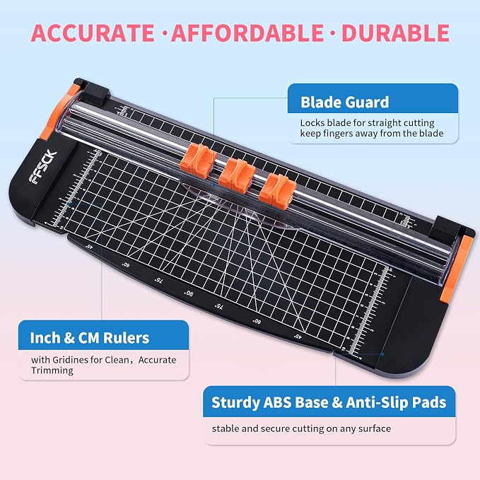 A4 Paper Cutter Slider 12 Inch Paper Trimmer Photo Cutter, Black | Small Paper Cutter for Classroom Scrapbooking Cutter, Cutter Sliding