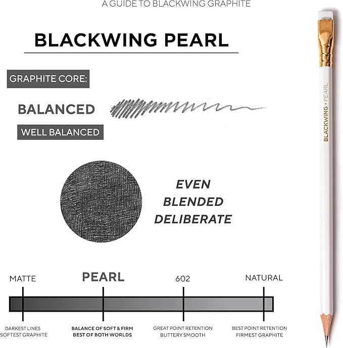 Blackwing Pearl Pencils - 12 Count, Incense-cedar, Premium Japanese Graphite, Pearlescent White, Balanced Lead, Great for Journaling and Writing