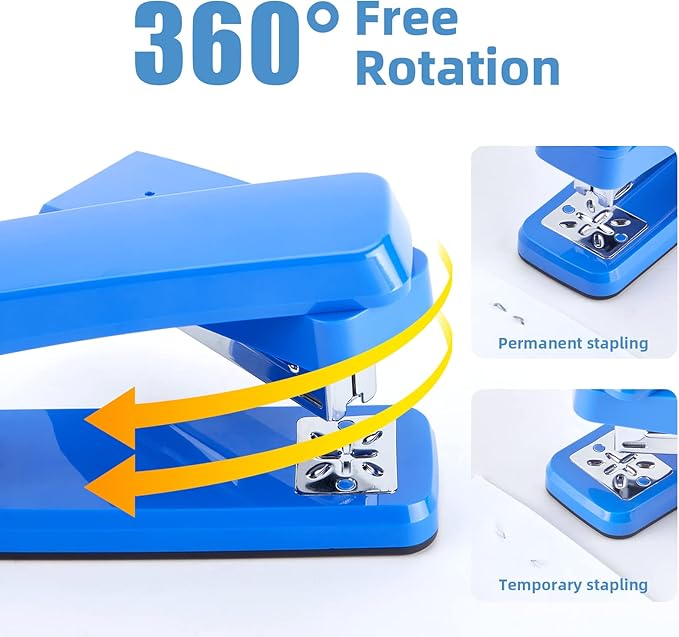 Deli/EZWORK Swing-Arm Swivel Stapler, 25 Sheets Capacity, 360 Degree Rotate Desk Staplers with 1000 Staples for Booklet or Book Binding, Blue