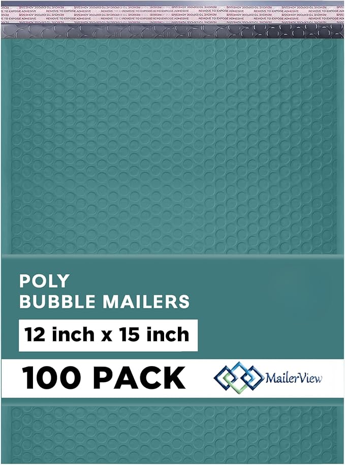 Green Bubble Mailers 12x15, Self Seal Poly Padded Envelopes, 100 Pack Bulk | Holds Clothing & Bulk Items, No Tape Needed, Cushioned Protection, Water-Resistant Poly, For Small Business Shipping