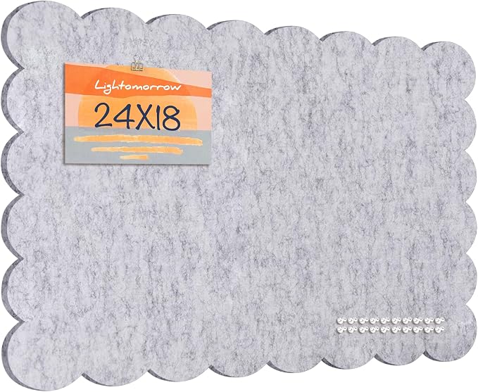 Scalloped Bulletin Board 24x18 inches, Decorative Felt Pin Board for Wall | Cute Cork Board Alternative with Push Pins, Foldable Display Vision Board for Photos, Notes & Reminders